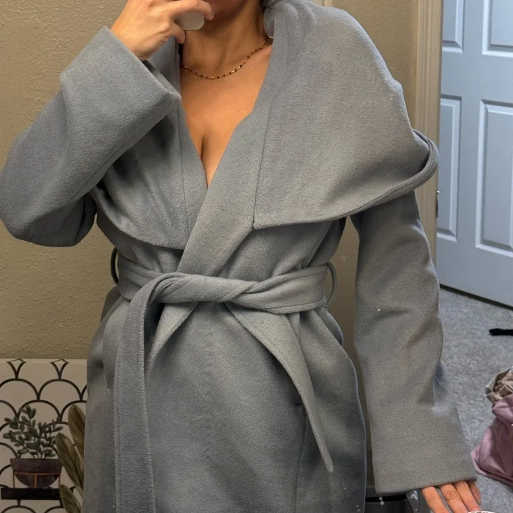 Elie Tahari Pale Blue Marla Oversized Collar Wrap Coat - Picture 8 of 12